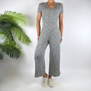 Women's Gray Casual Coastal Chic Basic Boho Short Sleeve Flare Jumpsuit / L